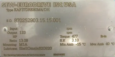 NEW SEW EURODRIVE KAF37DRE80M4/DH GEAR MOTOR KAF37DRE80M4DH
