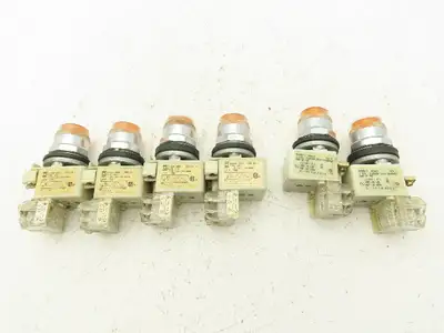 Square D 9001-KM1 Amber Guarded 30mm Push Button Switch Contactor Block Lot of 6