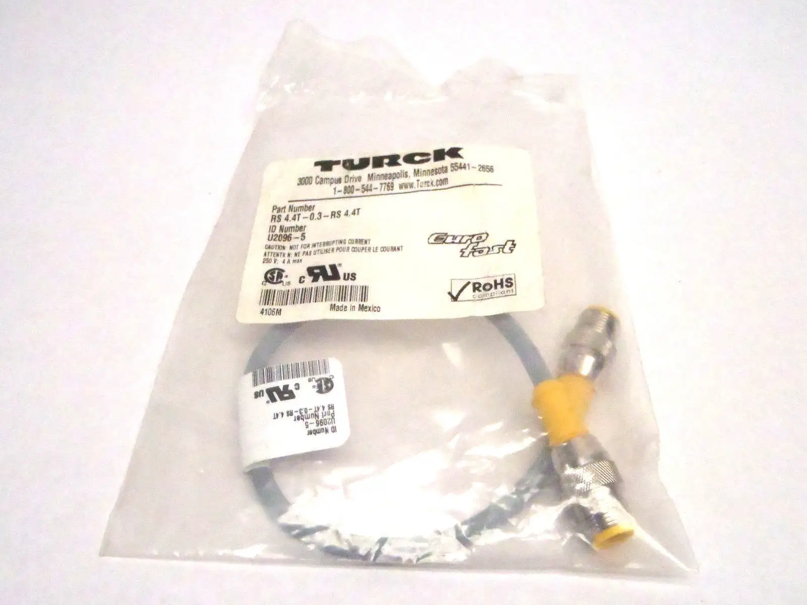 New | in-Stock Turck Eurofast Cable U2096-5 Connector Accessories Michigan US | Maverick Industrial Sales #1396895