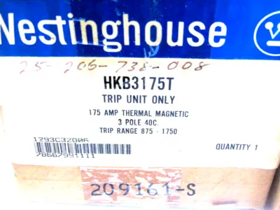 NEW WESTINGHOUSE HKB3175T TRIP UNIT 175AMP 3 POLE