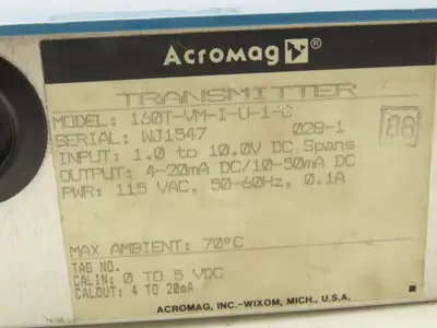 Acromag 160T-VM-I-U-1-C Transmitter 1-10VDC 4-20mA DC/10-50mA 115V Input