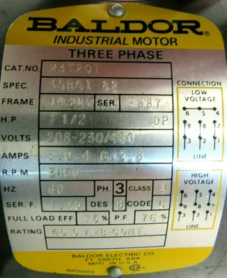 NEW BALDOR M3120T MOTOR 1.5HP 208-230/460V 3450 RPM 35B01-82