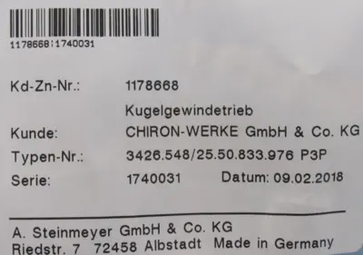 NEW CHIRON 1178668 BALL SCREW SPINDLE 3426.548/25.50.833.976 P3P