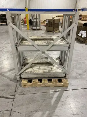 USED PROPER STORAGE SYSTEMS MANUAL ROLL OUT STORAGE DIE SHELVING