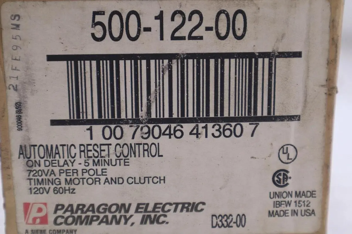 NEW PARAGON TIMING MOTOR AND CLUTCH TIME CONTROL 500-122-00 120V 60HZ STK K-3651