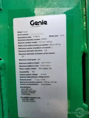 USED 2016 GENIE TZ-34/20