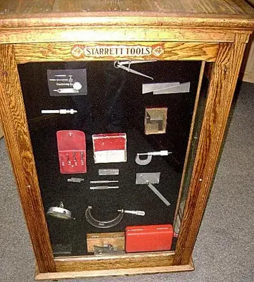 5526-385 Antique Original Oak Starrett Tools Display Cabinet with Tool Collection