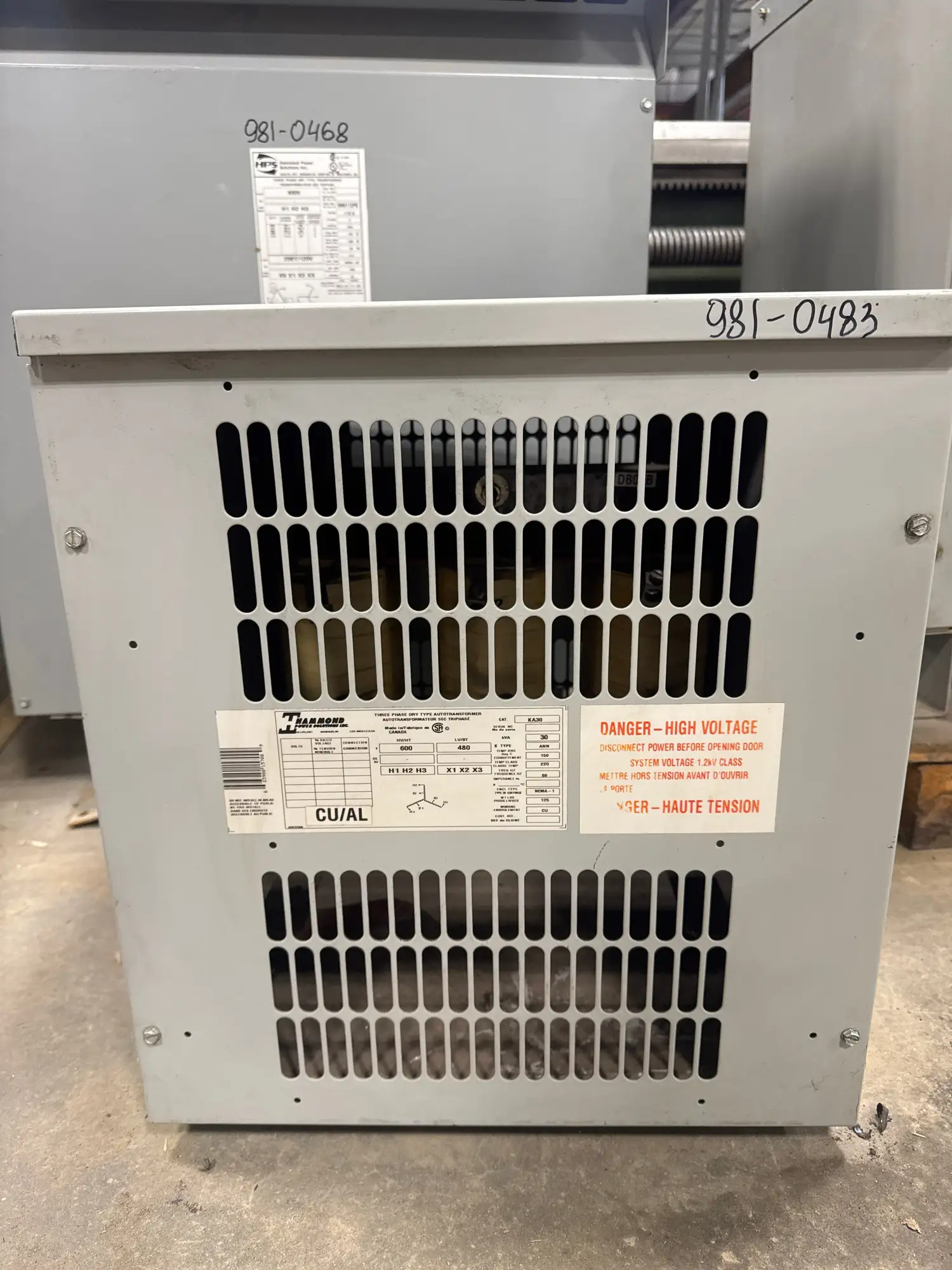 30 KVA - 600V to 480V 3 Phase Auto-transformer