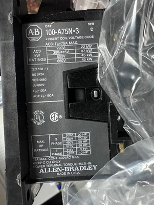 ALLEN BRADLEY 100-A75ND3 CONTACTOR 75A - NEW