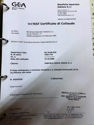 Westfalia SA 35-06-076 wine clarifier centrifuge skid, 316SS.