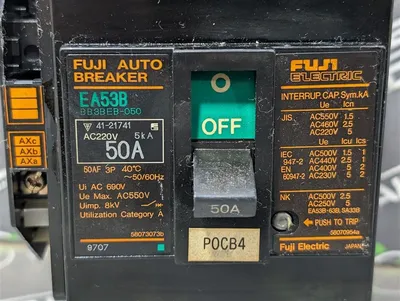 Fuji Electric EA53B Auto Breaker 50 Amps BB3BEB-050 Auxiliary Switch Used