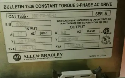 ALLEN-BRADLEY 1336-B003-EOD-FA2-L3 Ser A CONSTANT TORQUE 3 PHASE AC DRIVE. 3B