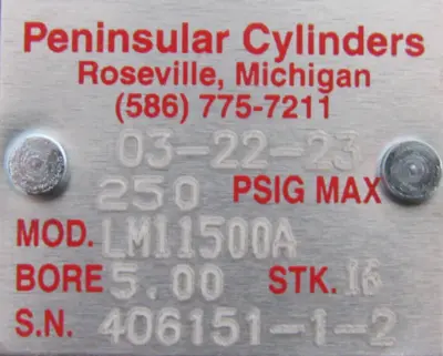 NEW PENINSULAR CYLINDERS LM11500A PNEUMATIC CYLINDER 5" BORE 16" STROKE