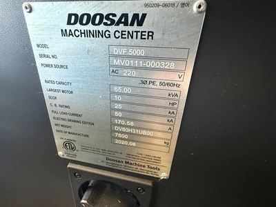 2020 DOOSAN DVF 5000 MACHINING CENTERS, VERT., N/C & CNC, 5-AXIS | Wheeler Machinery Sales (13)