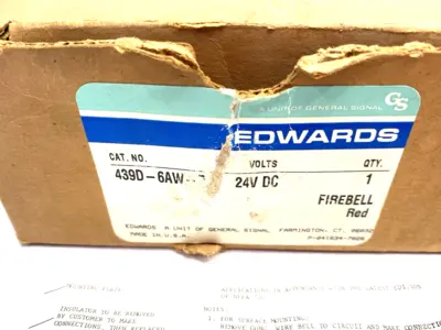 USED EDWARDS SIGNALING FIREBELL FIRE ALARM BELL, VIBRATING, RED, 6" DIA.