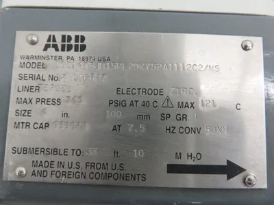 ABB Magnetic Flowtube size 4", MODEL 10d1475JN15PL29KY52A1112C2/NS  New