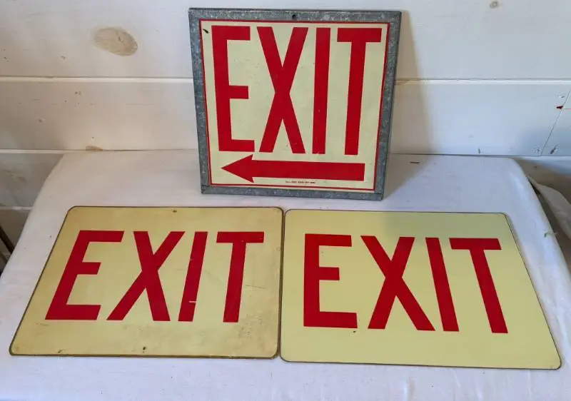 3 Metal EXIT Signs