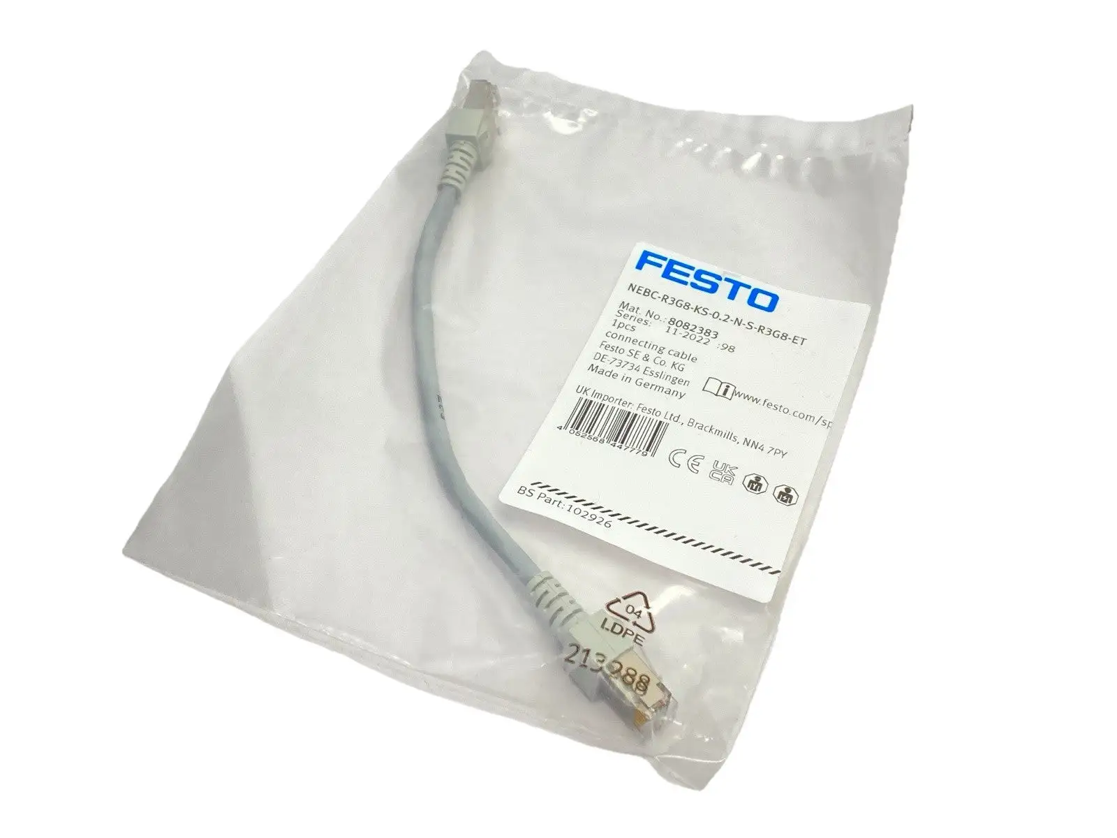 NEBC-R3G8-KS-0.2-N-S-R3G8-ET | Festo  Connecting Cable RJ45 0.2m 8082383 - New