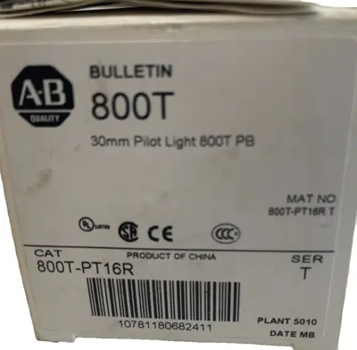 ALLEN BRADLEY 800T-PT16R PILOT LIGHT SER. T 800TPT16R NEW, SURPLUS