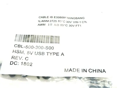 NEW HONEYWELL CBL-500-300-S00 HSM, 5V USB CABLE TYPE A CBL500300S00