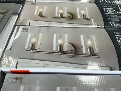 Lot of Hampton Bay Champlain Vanity Light Fixtures, Brushed Nickel Finish with Clear Glass Shades, I...
