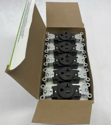 New | in-Stock Leviton Single Straight Blade, Outlet Receptacle Brown, NEMA 5-20R LOT OF Electrical Fittings Michigan US | Maverick Industrial Sales #1402963