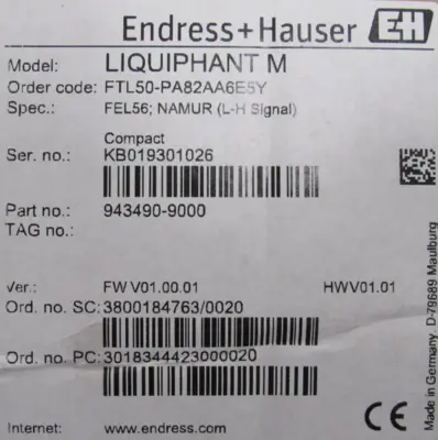 NEW ENDRESS HAUSER FTL50-PA82AA6E5Y LEVEL SWITCH FTL50PA82AA6E5Y