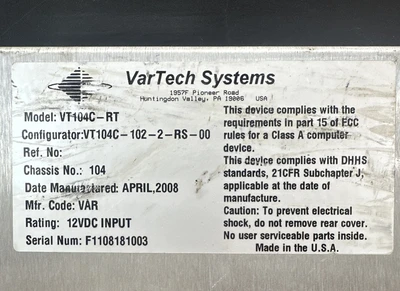 USED VarTech Systems VT104C-102-2-RS-00