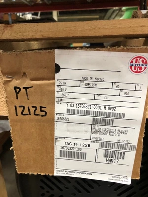75 hp 1785 rpm 460v frame 365T US Motors AC Motor Unused