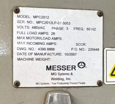Used 2007 MESSER MPC2012 Plasma Cutters Georgia US | The Equipment Hub #245929