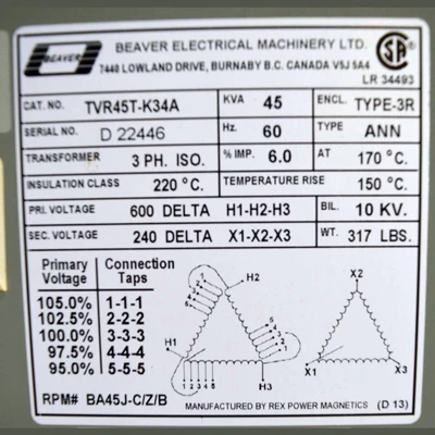 Beaver 45 kVA Transformer