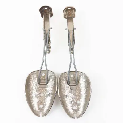 Vintage Metal Foot Guards Pair - Perforated Shields with Straps (Industrial Safety)