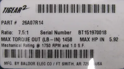 NEW DODGE 26A07R14 GEAR REDUCER 7.5:1