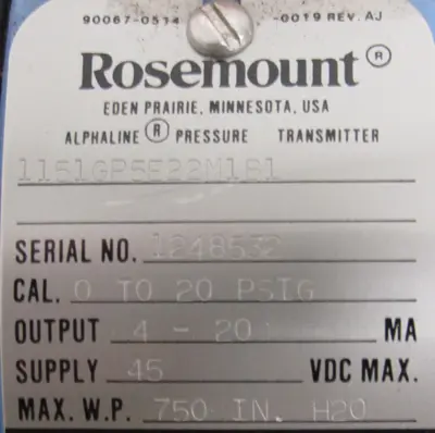 NEW ROSEMOUNT 1151GP5E22M1B1 PRESSURE TRANSMITTER 4-20 PSIG