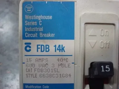 Westinghouse FDB3015L Industrial Circuit Breaker 15 Amps 600VAC Used