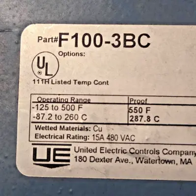 USED United Electric Controls F100-3BC