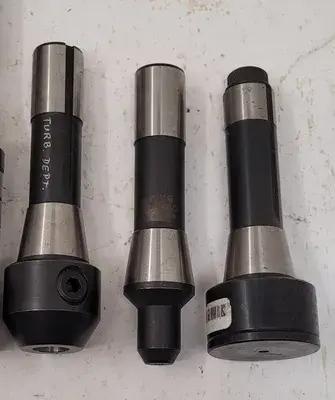 R-8 SOLID HOLDERS SET OF 9 - VARIOUS SIZES AND TYPES (END MILL HOLDERS, STUB, ARBOR)