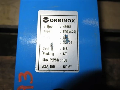 6" 150# Orbinox Knife Gate Valve Hand Wheel Operated