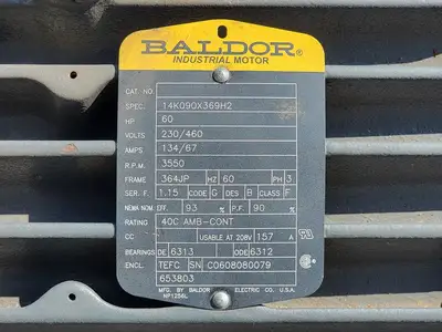 60 hp, 230/460 volts, 3550 rpm, 364JP Electric Motor