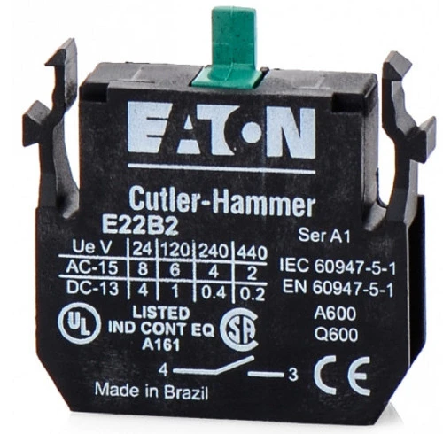 Cutler-Hammer Eaton E22B2 Contact Block, 1NO, Screw Terminals, 6A 110/120V [New]