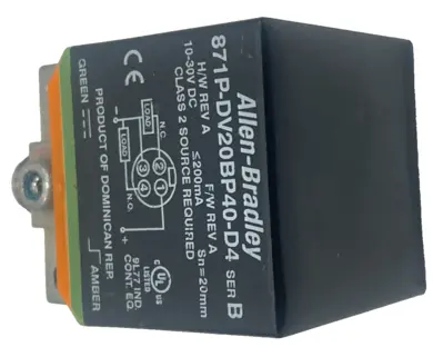 ALLEN BRADLEY 871P-DV20BP40D4 INDUCTIVE SENSOR SER.B 871PDV20BP40D4 NEW, SURPLUS