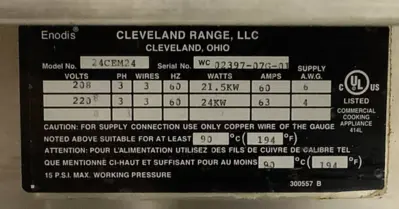 152-0707 Cleveland 24CEM24 6 Pan Steamer