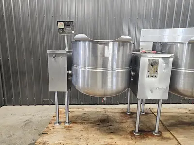 🔴 Heading to Auction May 27 - Used Twin 150 Gallon Cleveland Kettles, 316 Stainless Steel