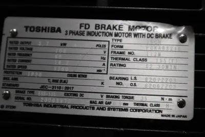 NEW TOSHIBA TYPE IKCH FORM FCKABS21E 3.7 KW 4 POLES FD BRAKE MOTOR STOCK HS32
