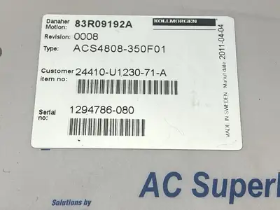 Used Danaher Motion Rev 0008 AC SuperDrive Motor Controller ACS4808-350F01 Motor Controllers Michigan US | Maverick Industrial Sales #1391333