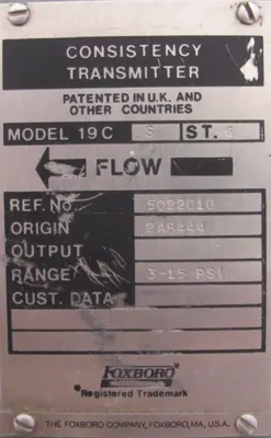 USED FOXBORO 19C-S-ST.G CONSISTENCY TRANSMITTER 5022010 19CSSTG