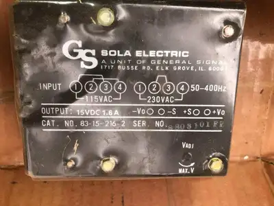 GS SOLA Electric 83-15-216-2 DC Power Power Supply 15VDC 1.6A -NIB