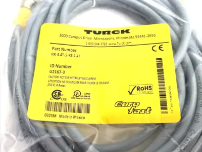 NEW TURCK EUROFAST SENSOR/ACTUATOR EXTENSION CABLE U2167-3