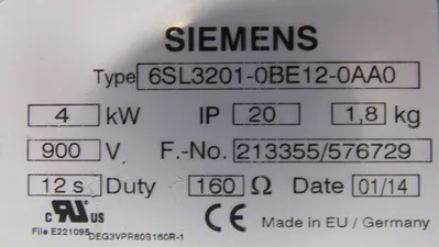USED SIEMENS 6SL3224-0BE23-0UA0 POWER MODULE 240 6SL3203-0CD21-0AA0