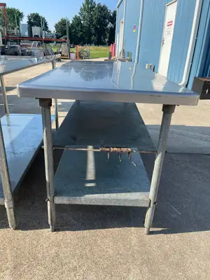 Used Falcon Restaurant Supply Used 72" Stainless Steel Table with 2 Shelves - SS317 Food Prep Tables Illinois US | Falcon Restaurant Supply #1375578